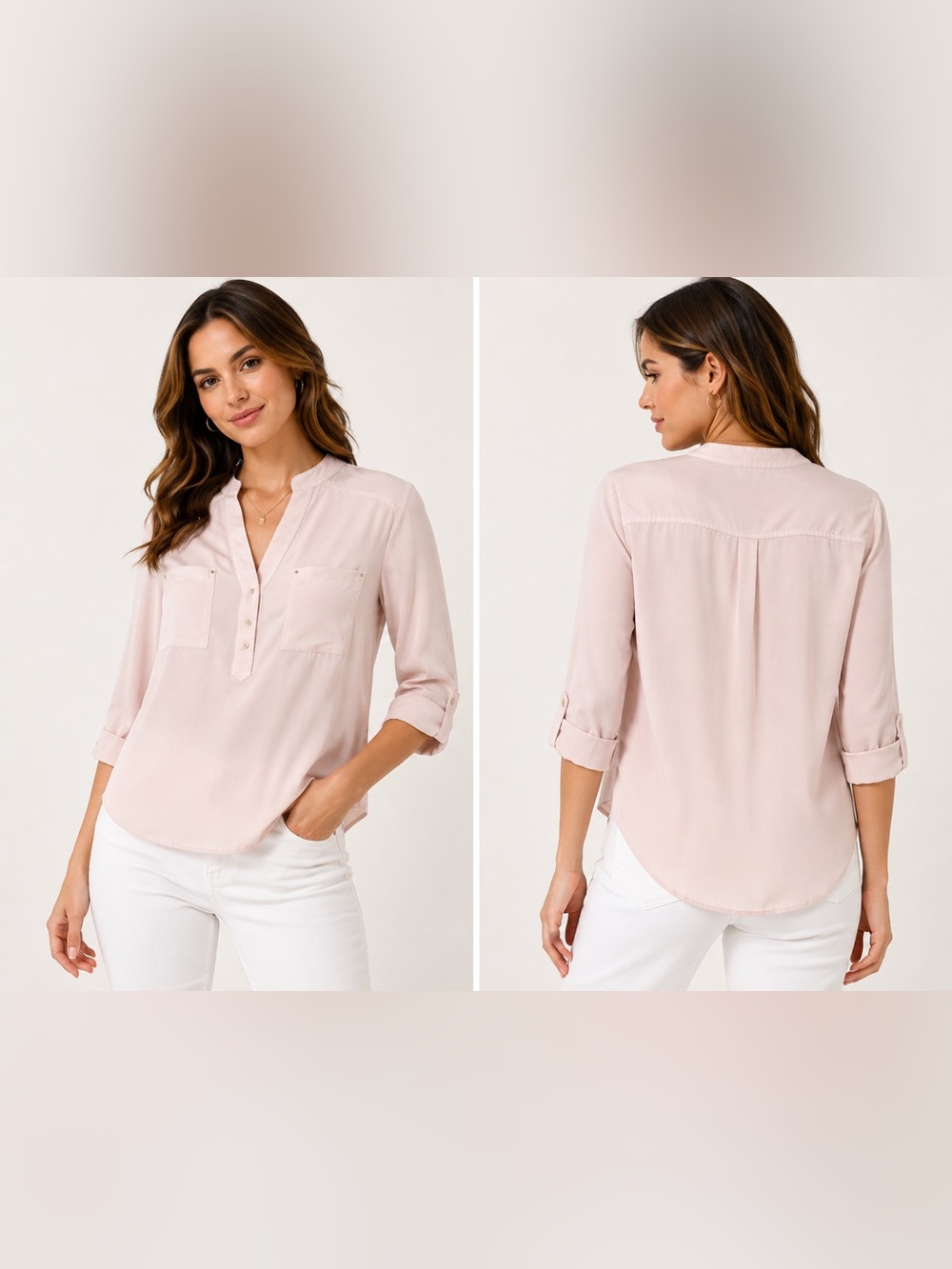 Anne Klein Blush Pink Roll Tab Sleeve Utility Blouse XL